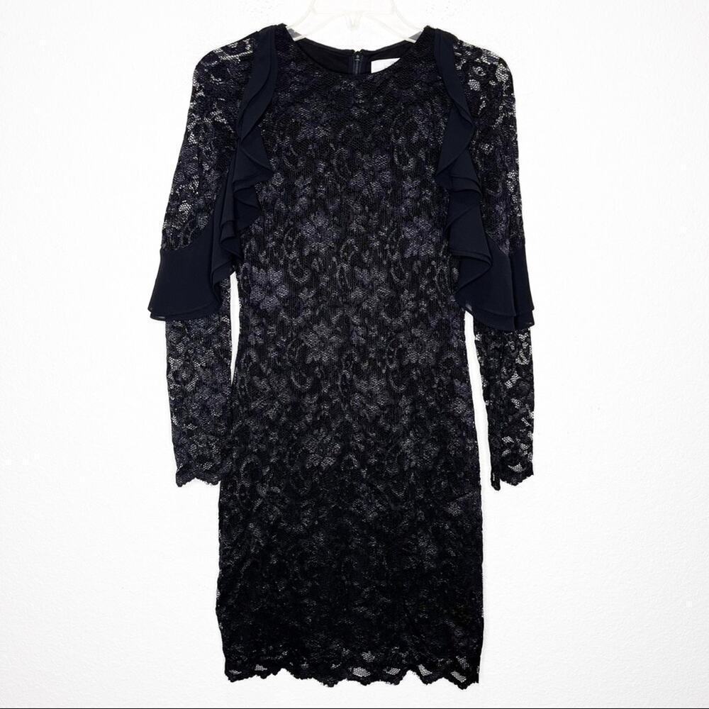 Badgley Mischka Belle Sheer Abigail Dress Ruffle Lace